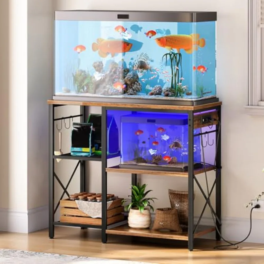

Fish Tank Stand with Power Outlet and LED Light, 20-29-37 Gallon Aquarium Stand with Storage Shelves, 30.7" L x 13.8" W, Reptil