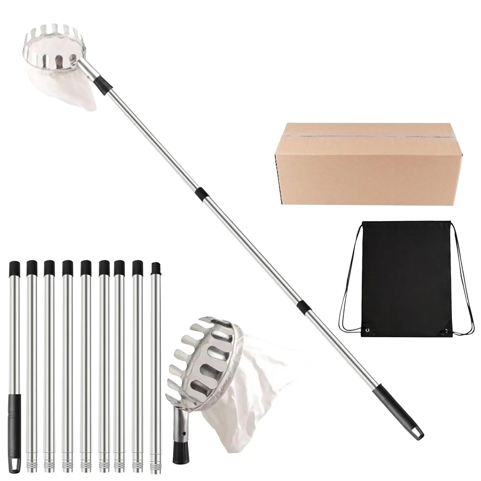 Fruit Picking Pole Telescoping Harvesting Equipment 3.3-13ft Adjusting Fruit Picker For Mango Lemon Orange Pear Cherry Farm