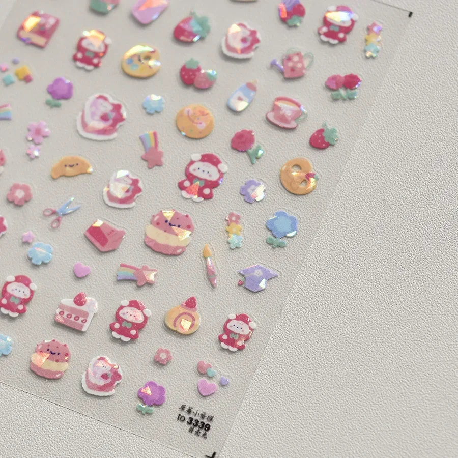 5D Pudding-Gelee-Dessert-Frucht-Kirsch-Rosa-Klauenabdruck-Schleifenknoten-Liebesherz-Sterne-Nagelkunst-Aufkleber, selbstklebende Maniküre-Dekoration – Detail 14