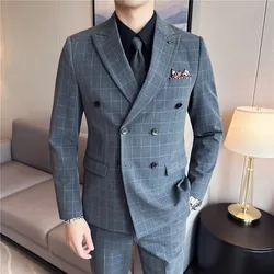 Blazers Set Suits for Men(Jacket + Vest + Pants)Three Piece Set Plaid Busines Casual Slim Fit Formal Dress Groom Tuxedo Wedding