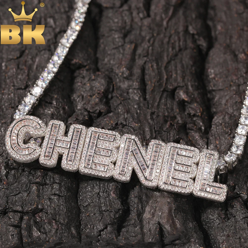 TBTK Custom Small Baguettecz Letter Back Clasp Pendant Necklace  With CZ Tennis Necklaces Zirconia For Women And Men Jewelry