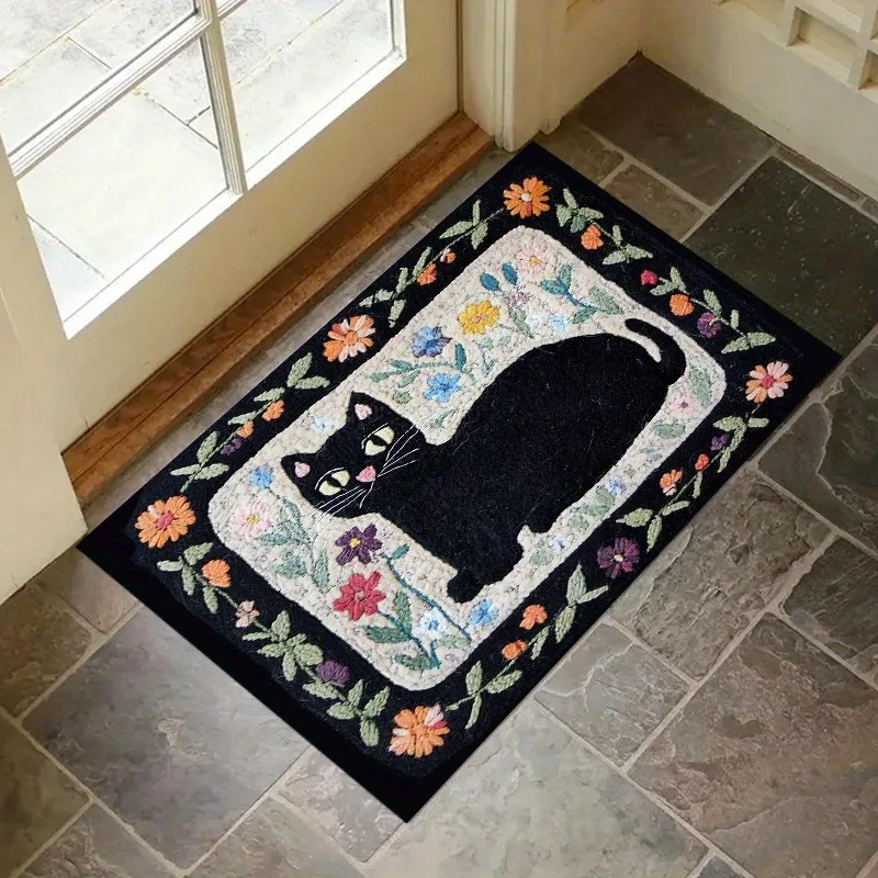 Schwarze Katze Fußmatte Katze Willkommensmatte Katzen Outdoor Indoor Fußmatte Vintage Katze Halloween Dekor Schwarzer Katzenteppich Tier Eingangsbereich Dekor