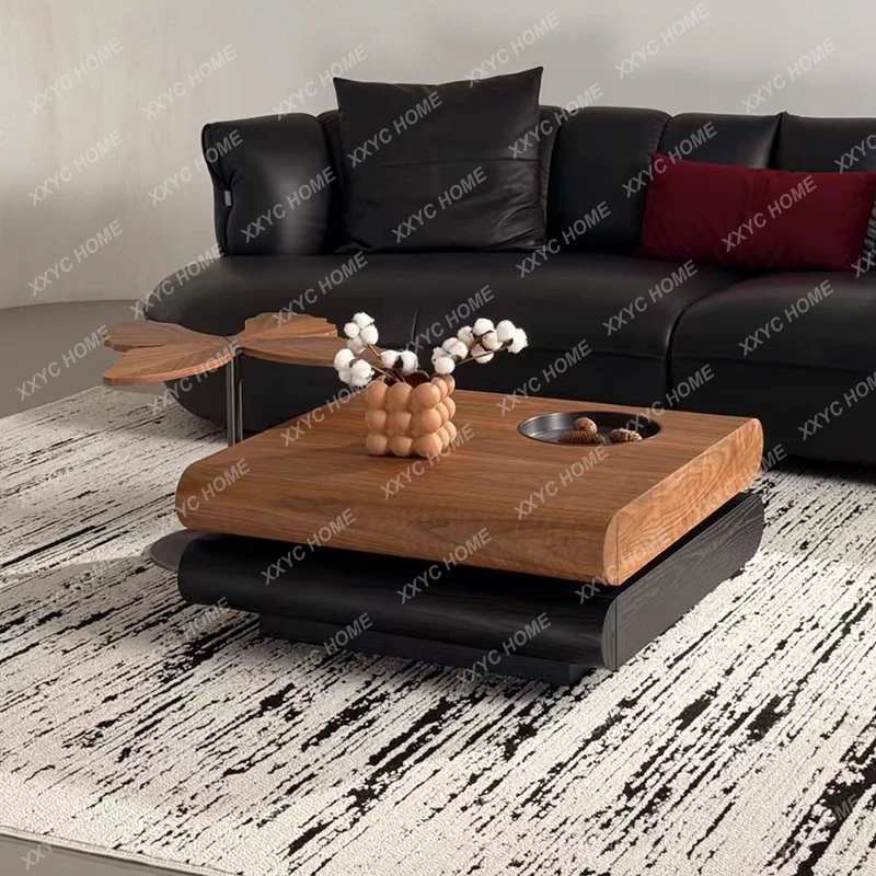 L Medieval style solid wood coffee table living room  retro style modern simple rotating storage coffee table