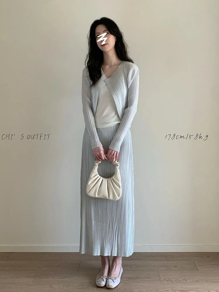 

Pure Color High Waist Sash Skirt Set Women's Summer Trendy Sleeveless Top And Half-length Gown by Sanza Art Creation