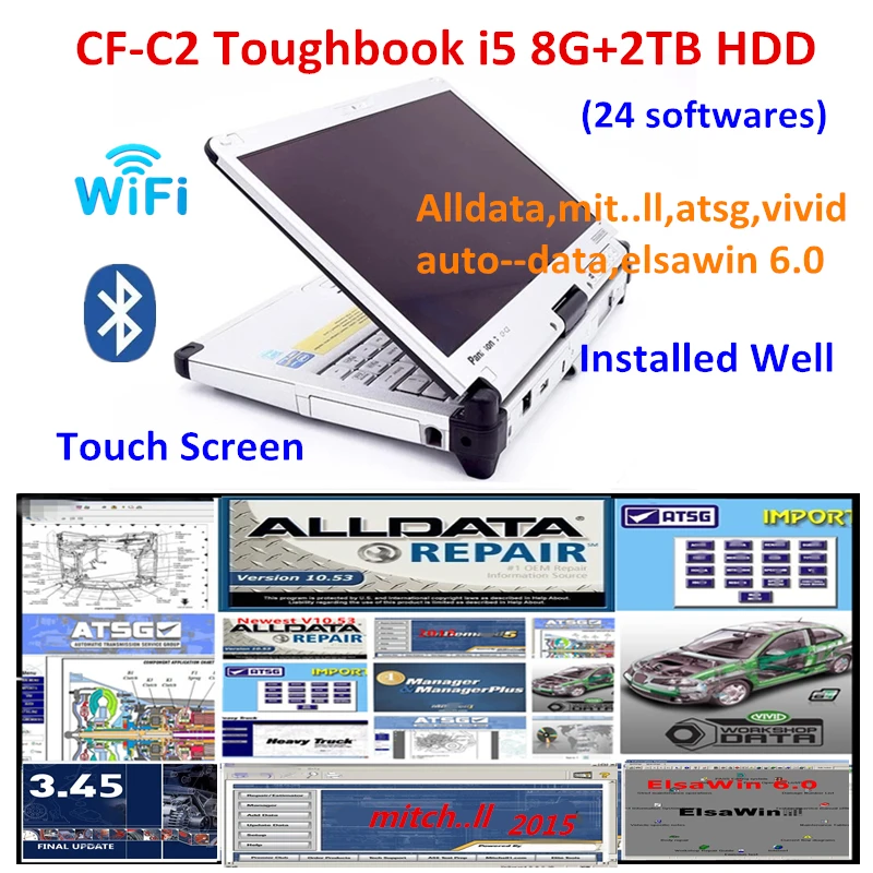 

For Panasonic CF-C2 Laptop i5 8G Ram with 24 Softwares alldata,mitche..ll,vivid 2018,atsg,elsawin,auto data 3.45 installed well