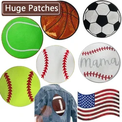 Huge Soccer Flash Ironing Patch Softball Basketball Rugby Diy Applique Iron on Embroidery Badge Patches for Bags Jacket Hoodie