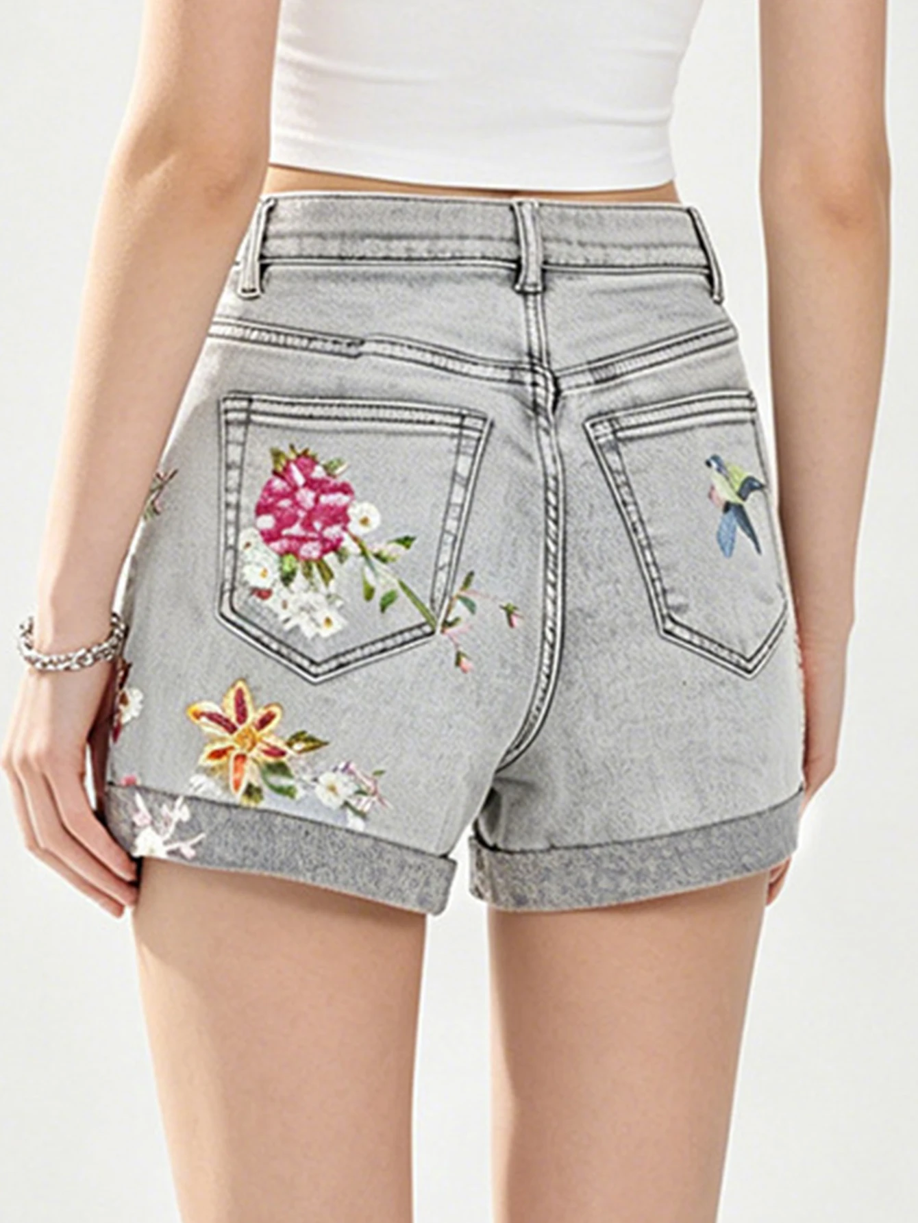 Sexy embroidery flower jean shorts women summer denim casual shorts woman black fashion mini short jeans hot pants streetwear HL