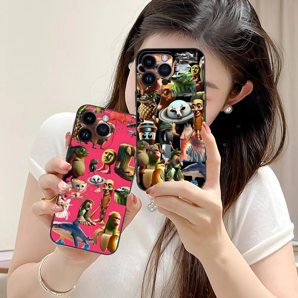 

Italian Brainrot Animals Phone Case for iPhone 16 15 14 13 12 11 X XR XS 8 7 Pro Max Plus Mini Black Cover Cellphones Smartphone