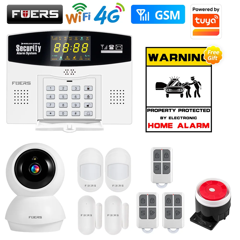Fuers W214 WIFI 4G GSM Wireless Alarm System work with Tuya Smart APP Burglar Home Security Motion Wired Zone Link Alexa Google