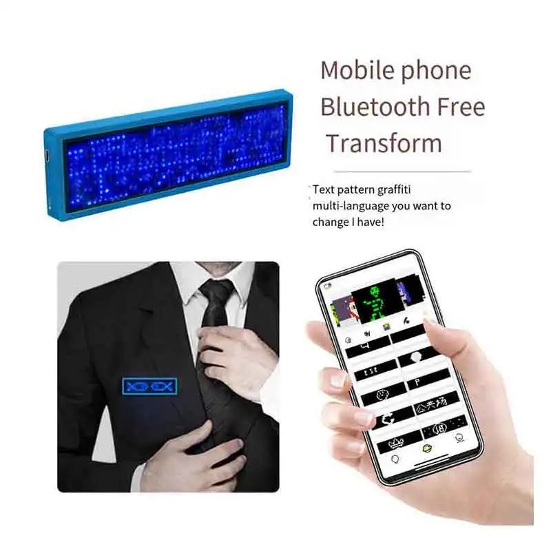 Minipantalla LED programable, módulo de placa de etiqueta de nombre, recargable, Bluetooth