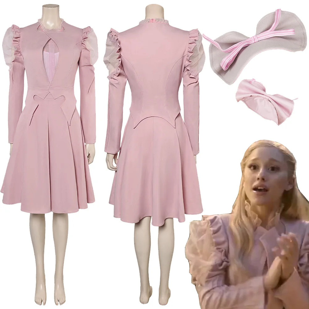 Glinda Cospaly Hat Costume 2024 Movie Wiked Witch Pink Puffy Sleeve Dress Clothing Outfits Halloween Xmas Party Uniform Suit