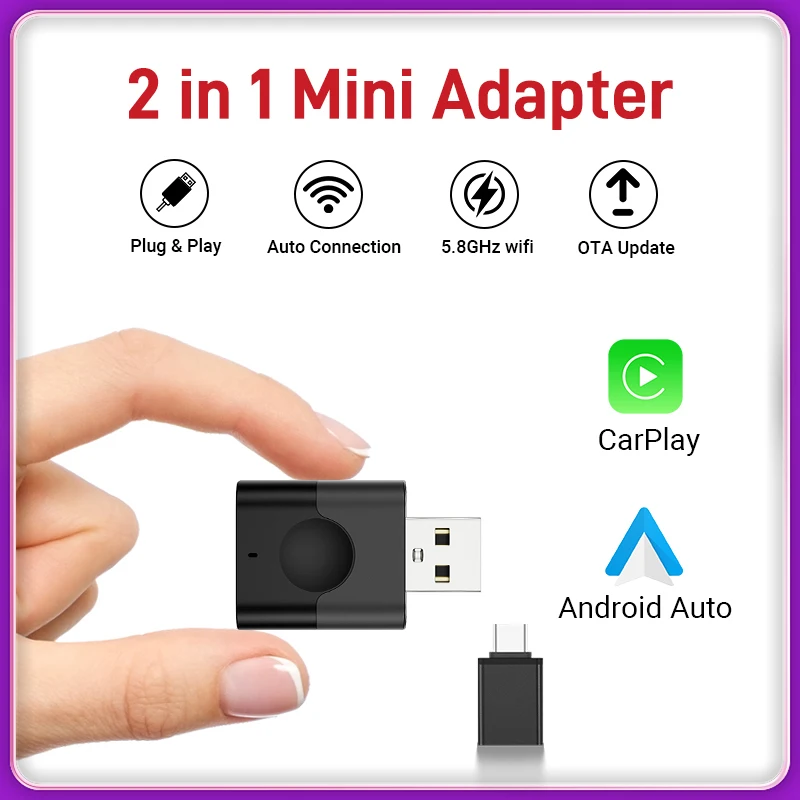 XUDA 2025 سلكي جديد إلى CarPlay اللاسلكي ونظام Android Auto 2 في 1 محول صغير 5 جيجا هرتز WiFi5 لسيارات CarPlay/السيارات السلكية الأصلية بنسبة 99% #1