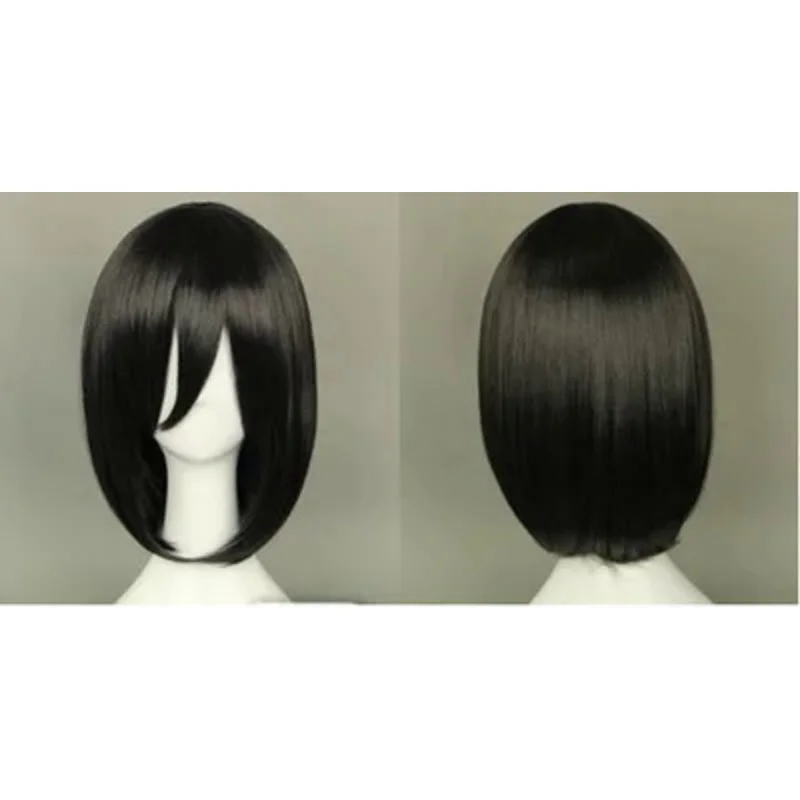 Attack on Titan Mikasa Ackerman Short Bob Black Heat Wig Heat Resistant Synthetic Hair Cosplay Costume Wig