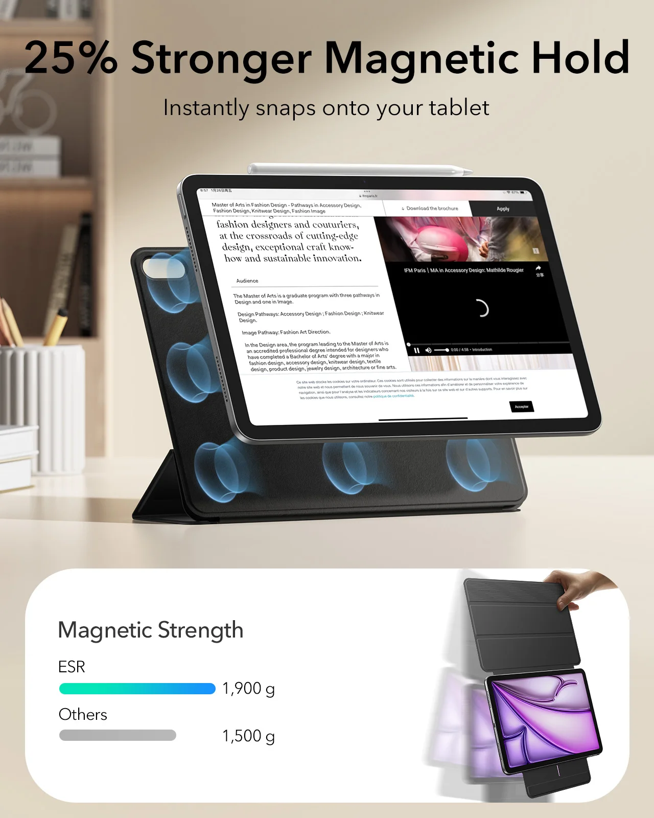 Магнитный чехол ESR для iPad Pro 13, для iPad Pro 11 2024, умная трехскладная Подставка для iPad Air 13 2024