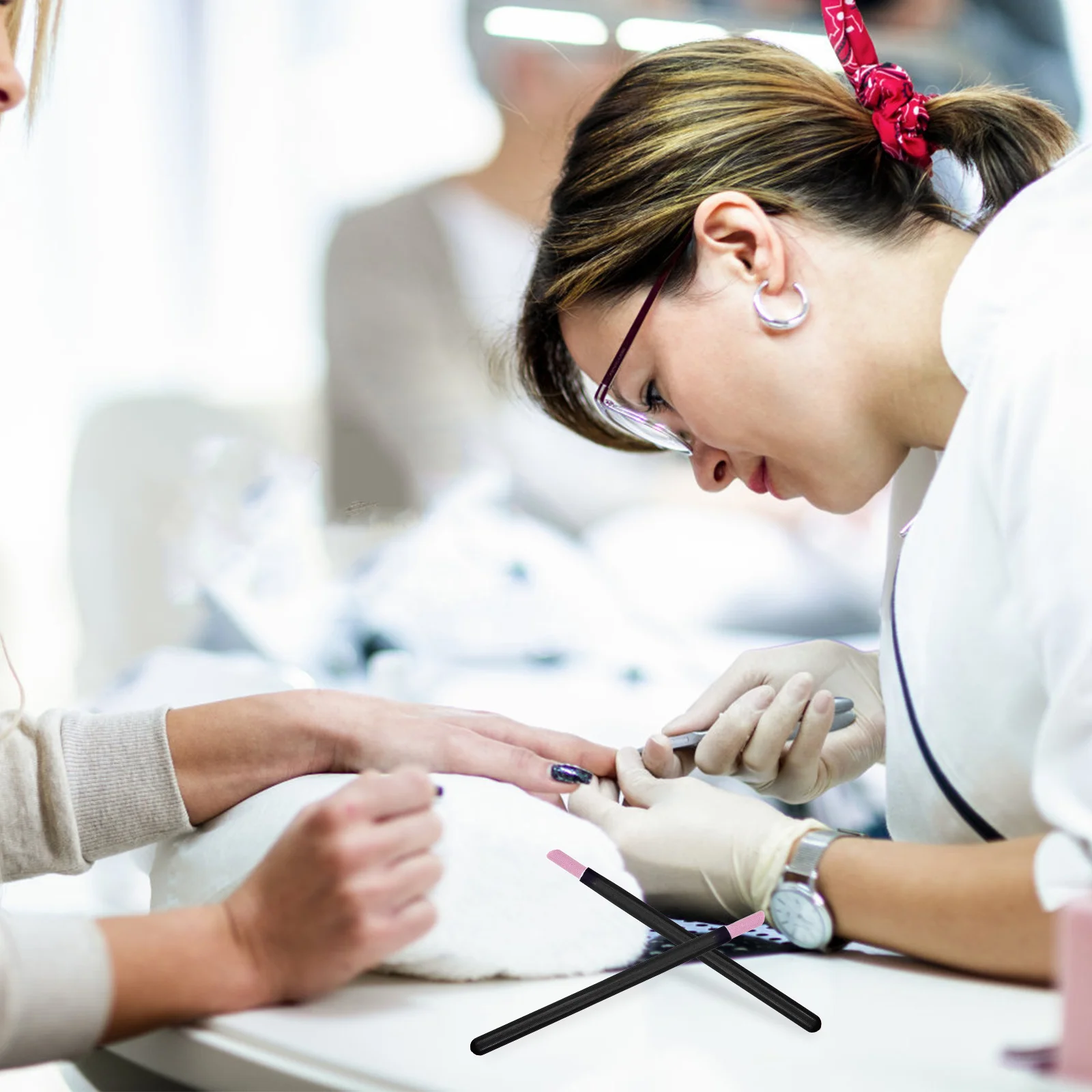 5 قطعة قلم نقش الأظافر البلاستيك متعدد الوظائف أداة مانيكير لإزالة الجلد الميت التقشير تلميع طحن #1