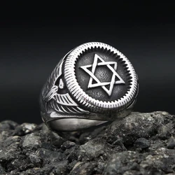 New Vintage Hexagram Star of David Rings For Men Women Punk Hip Hop Stainless Steel Eagles Ring Biker Jewelry Gifts Wholesale