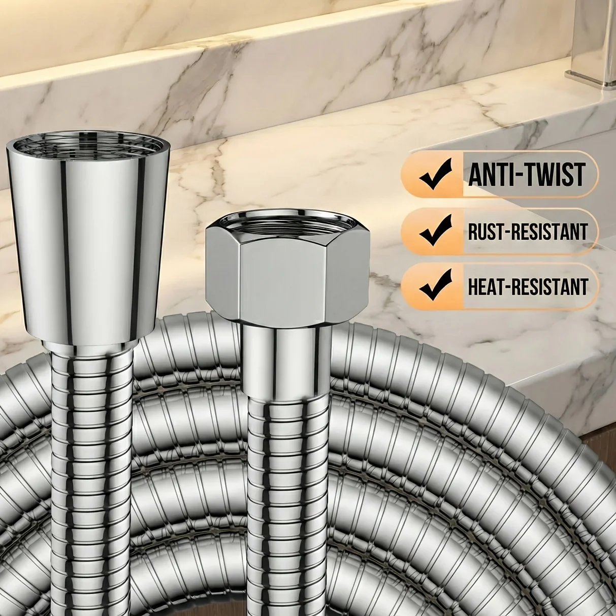 A silver/black/grey shower hose, with a 1m/1.5m/2m shower outlet pipe, G1/2 universal interface, stainless steel shower hose