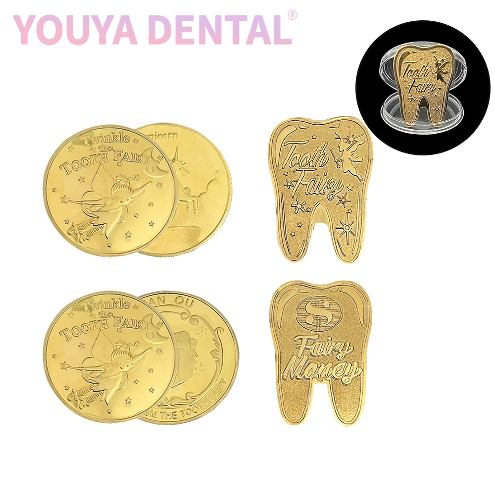 1Pcs Tooth Fairy Coins Lost Teeth Reward Commemorative Coin Dental Kids Teeth Change Souvenir Christmas Dentistry Dentist Gifts