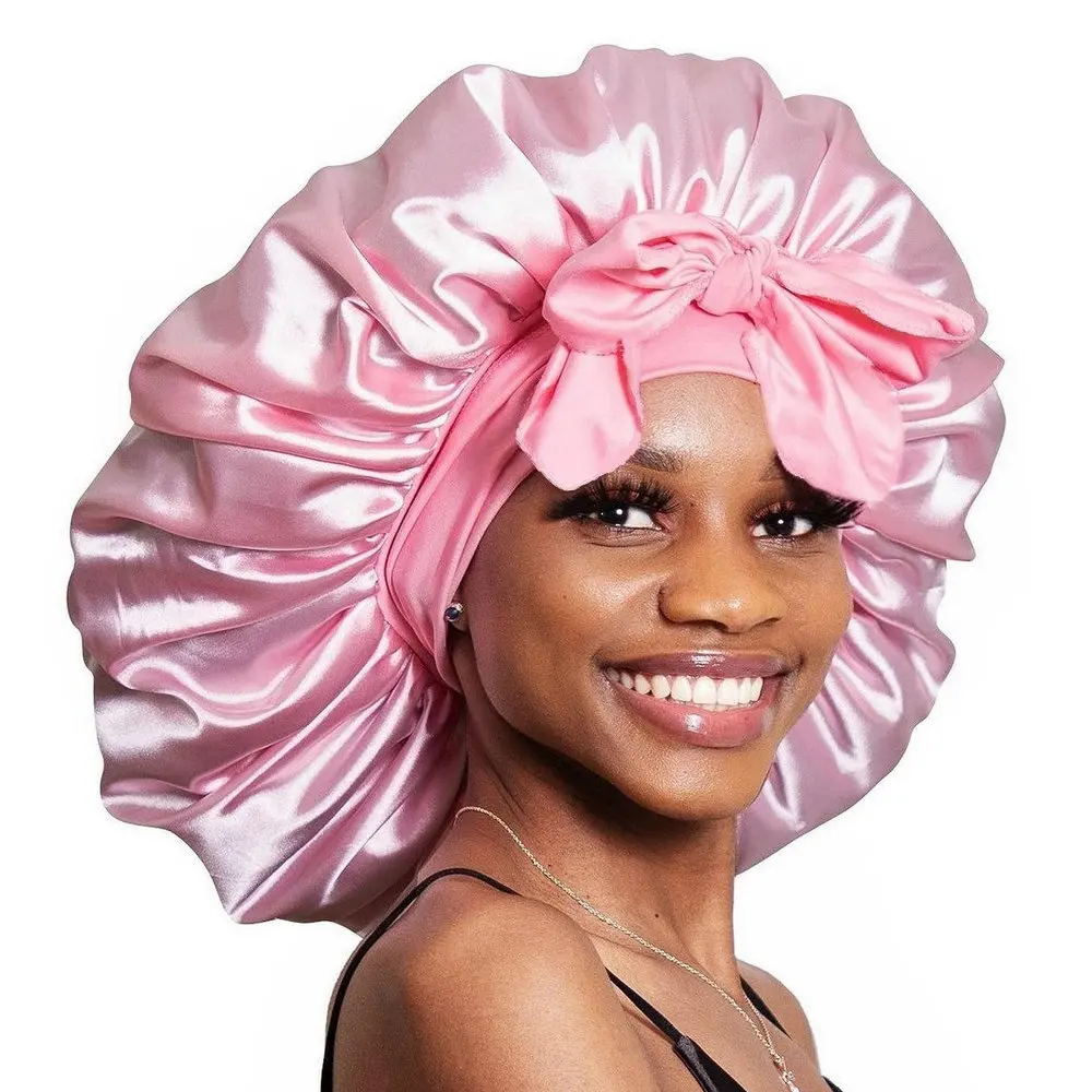 Satin-Schlafhauben, Jumbo-Seidenhaube für Frauen mit Bindeband für Lockiges Haar und Zöpfe – Detail 1