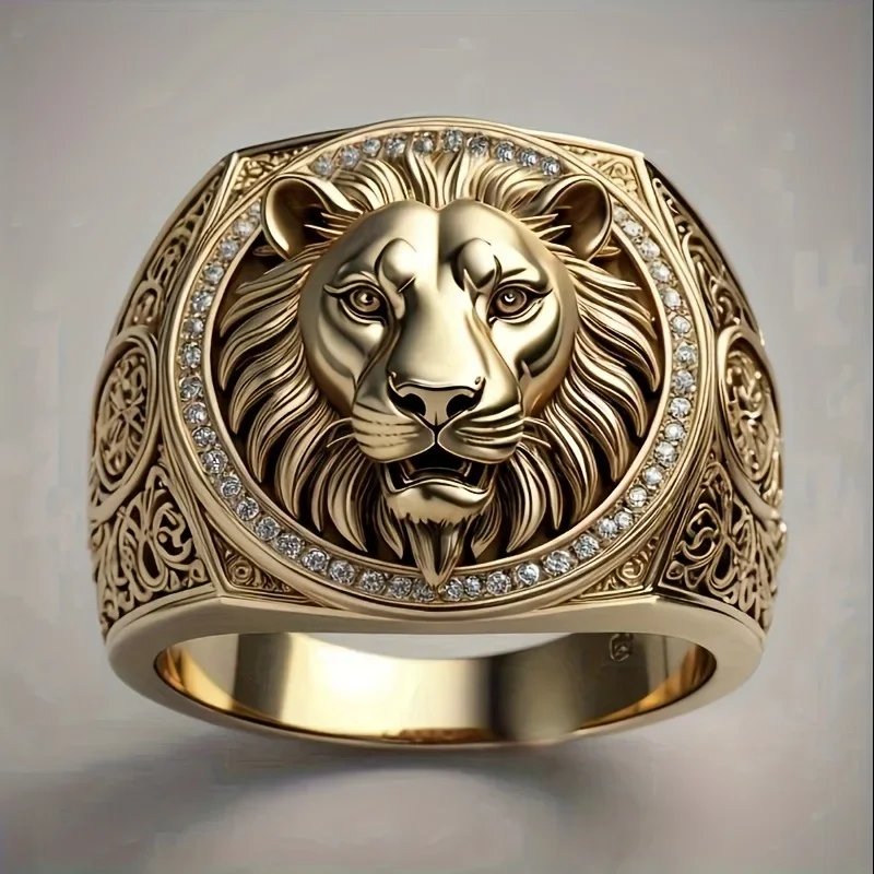 Cincin Lion King sedikit zirkon untuk pria dan wanita