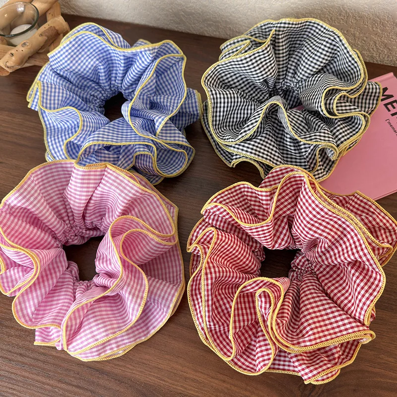 

Retro Colorful Plaid Ruffle Hair Tie Headband for Women and Girls Sweet and Romantic Hair Elastic Hair Accessory