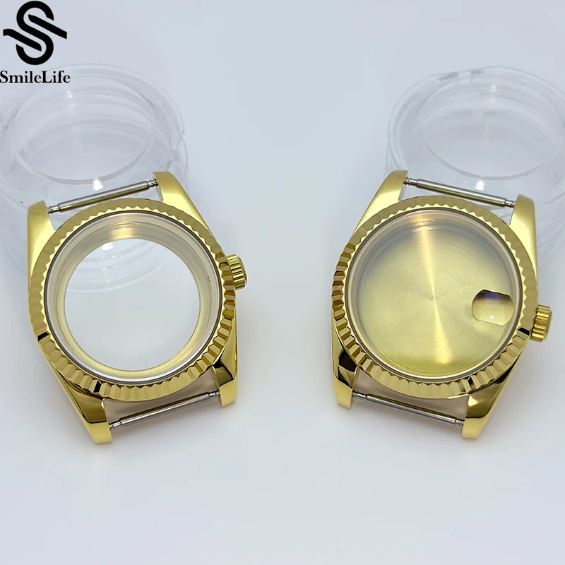 SmileLife Vetro Zaffiro 36mm/39mm Per Uomo Cassa Dell'orologio Fit NH34 NH35 NH36 Movimento Impermeabile Oro di Buona Qualità Acciaio 316L