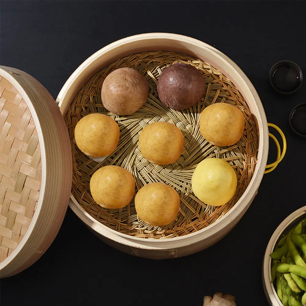2Pcs Dense Flat Bottom Bamboo Steamer Round Steamer Basket for Home Kitchen Steaming Buns Dumplings Wear Resistant