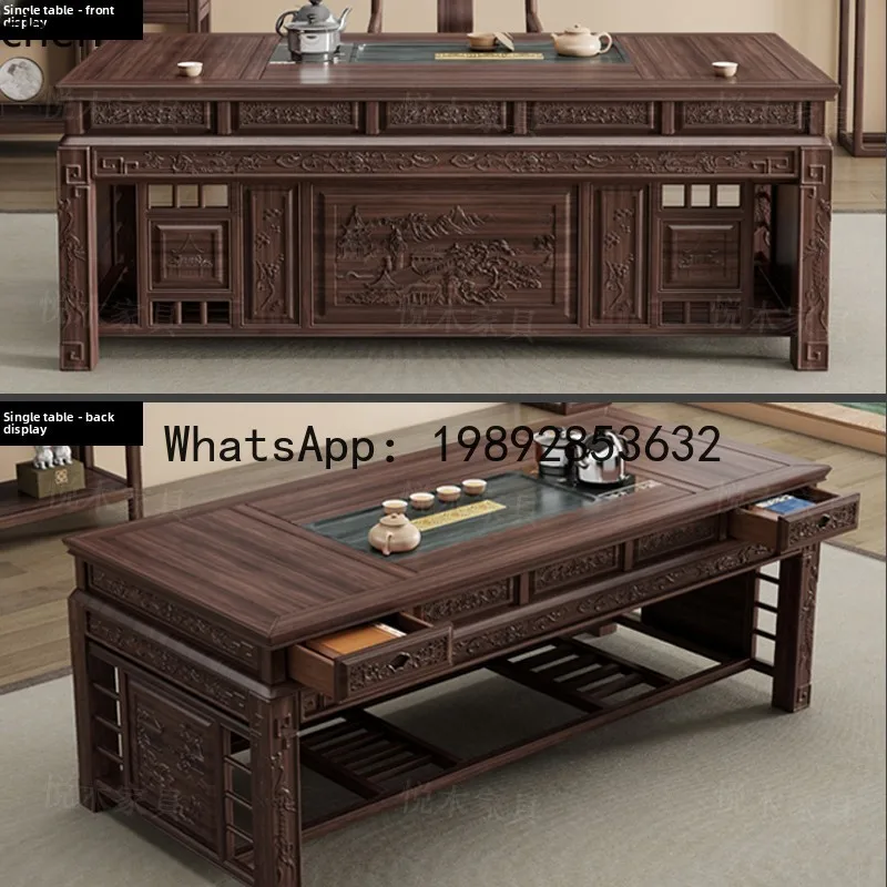 ebony tea table and chair combination office carved solid wood tea table Zen coffee table