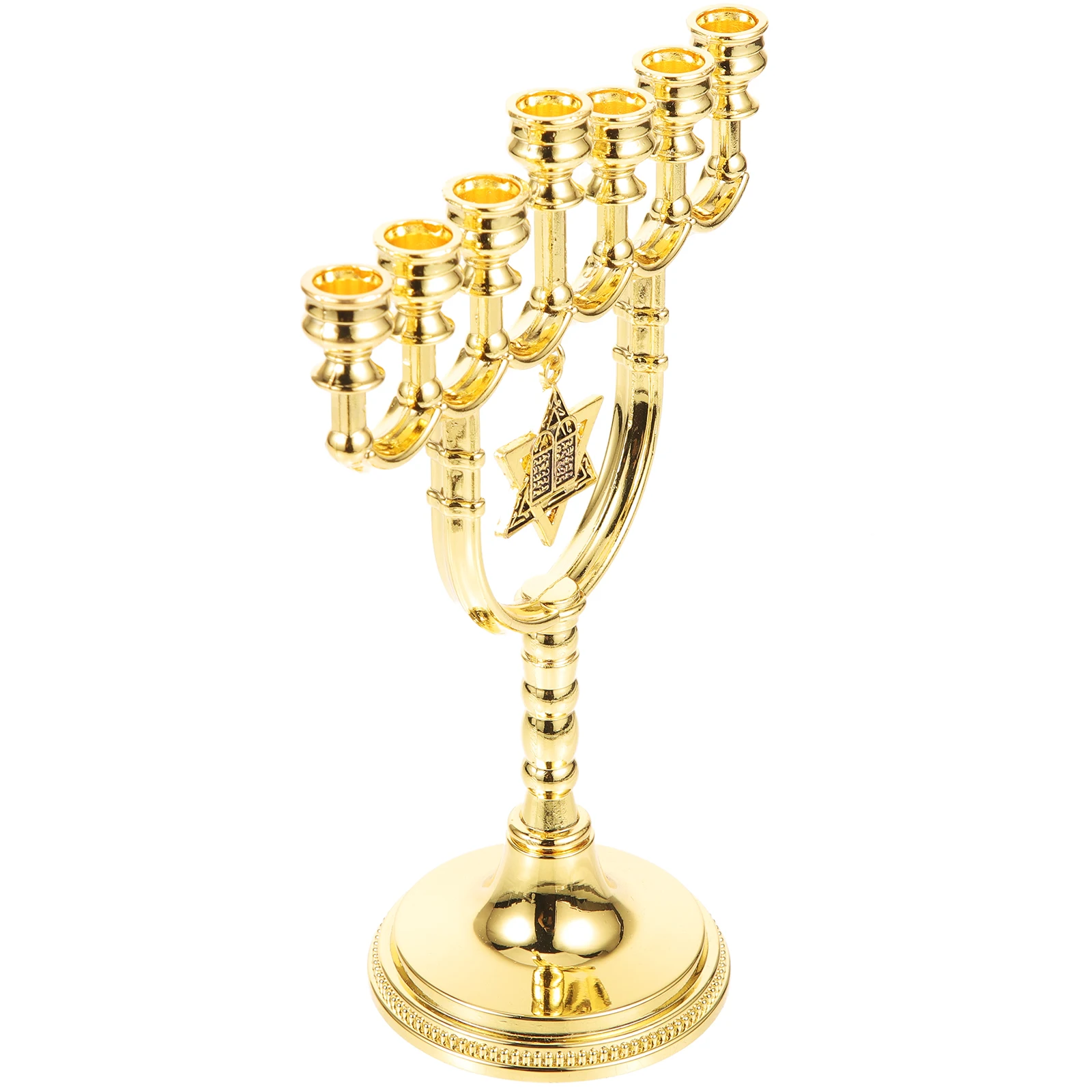 

Golden Candlestick Metal Menorah for Holiday Holders Table Centerpiece Hanukkah Jewish Holiday Decor Display