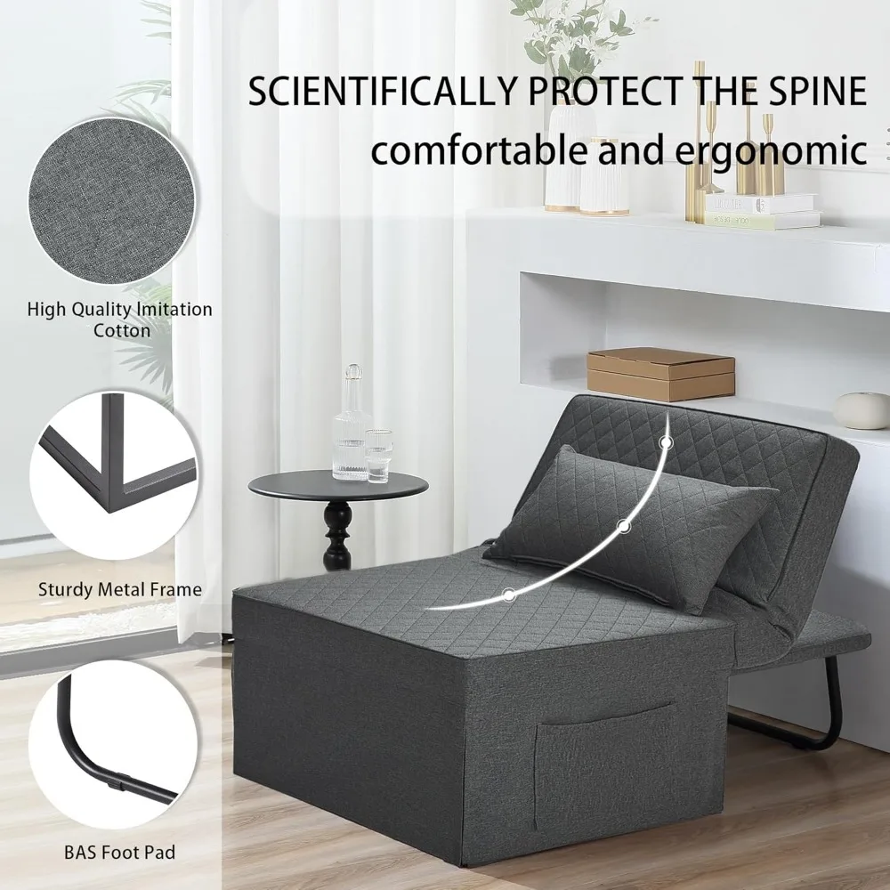 Sofá-cama, 4 em 1, multifuncional, dobrável, otomano, respirável, linho, sofá-cama com encosto ajustável, cadeira conversível moderna