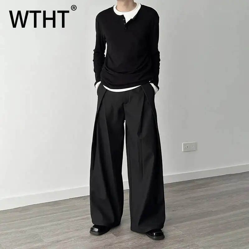 

WTHT Fashion Men's Solid Color Pleated Blazer Pants Vintage 2026 Summer American Style High Street Wide Leg Trousers Male 2A3145