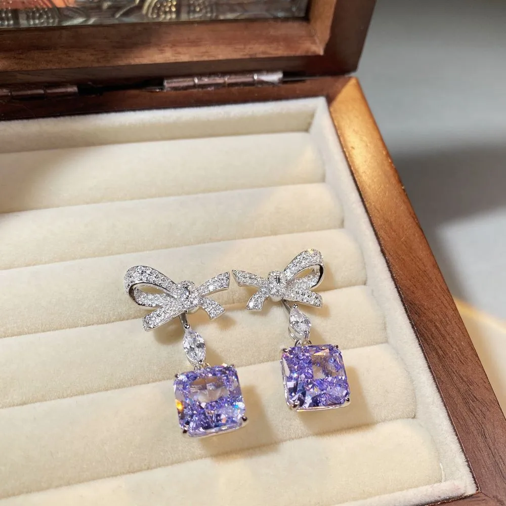 PT950 Platinum Butterfly Earring for WomenVersatile and Fashionable Zirconia Ear Ring withColor Gemstone Ice Flower Cut Earring