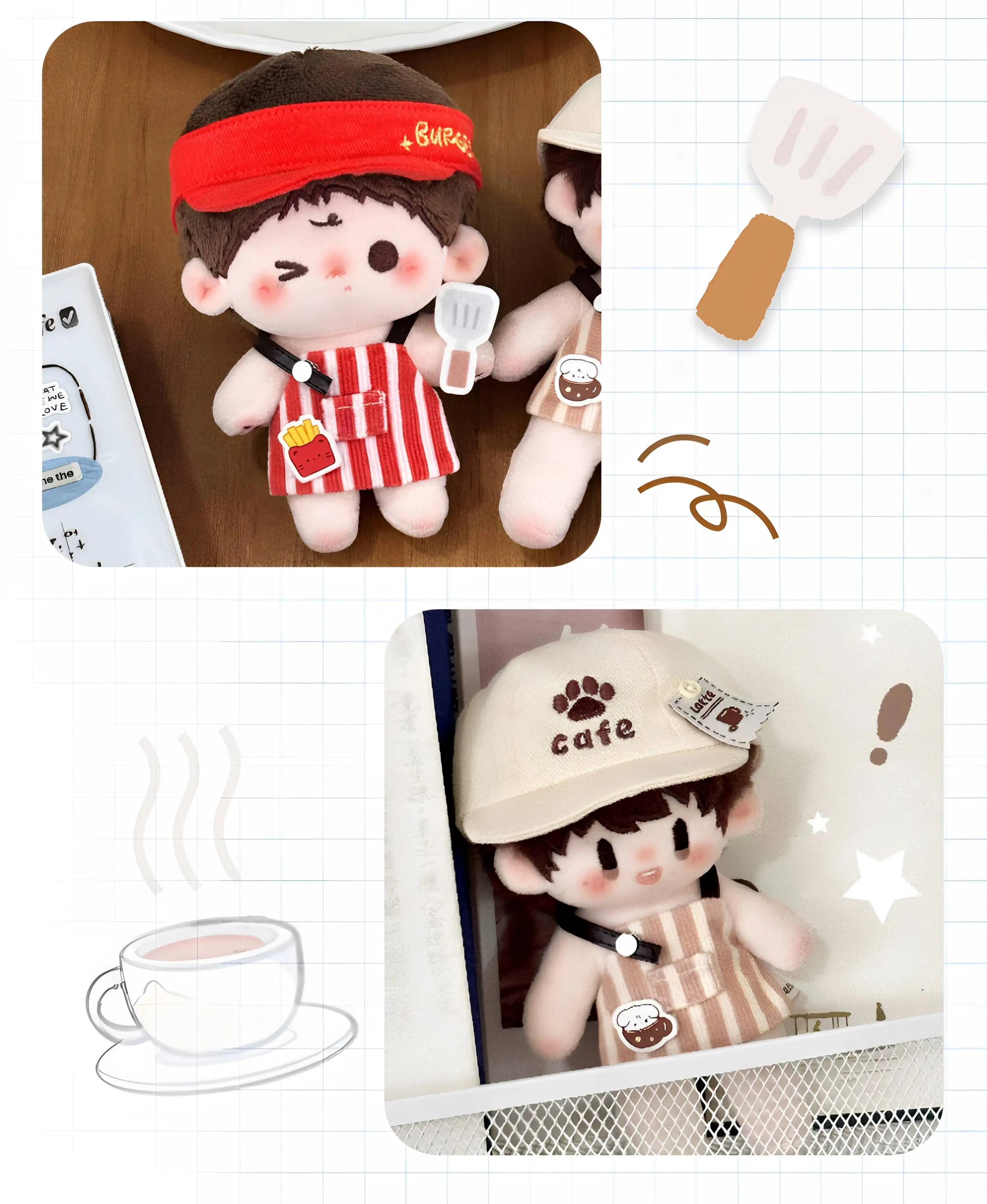 Original 24-Hour Convenience Store Series 10cm Doll Clothes Cotton Doll Convenience coffee shop Burger Shop store manager