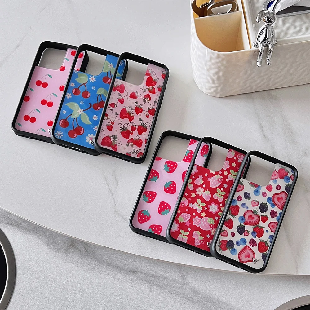 Wildflower 3D Fresh Fruit Strawberry Cherry Phone Cases For iPhone 12 13 14 15 16 Pro Max WF INS Cute Cartoon Blueberries Case