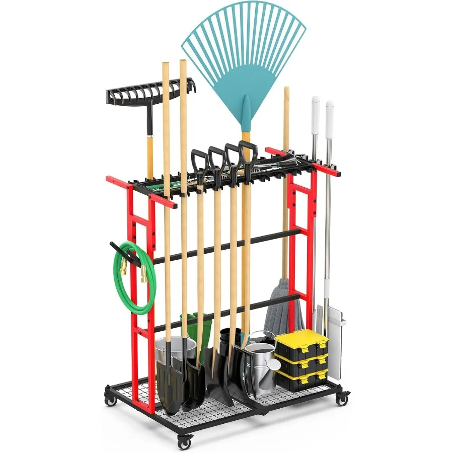 

Garage Organization with Wheels Outdoor Garden Yard Shed Tools Organizer Cart for Home Storage of Cleaning Supplies Broom Holde