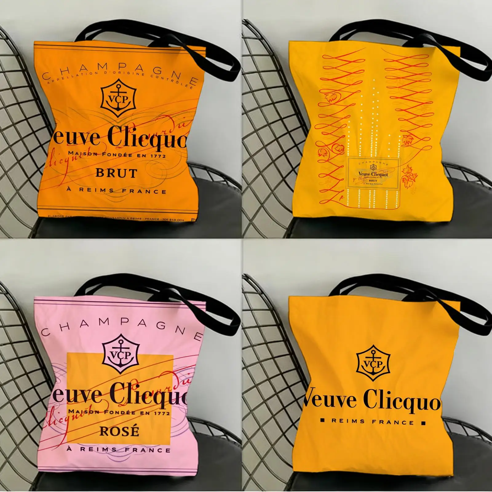 Bolsos de almacenamiento de lujo V-Veuve C-Clicquot, bolso de lona con estampado de doble cara, bolso de compras a la moda, bolsos de regalo