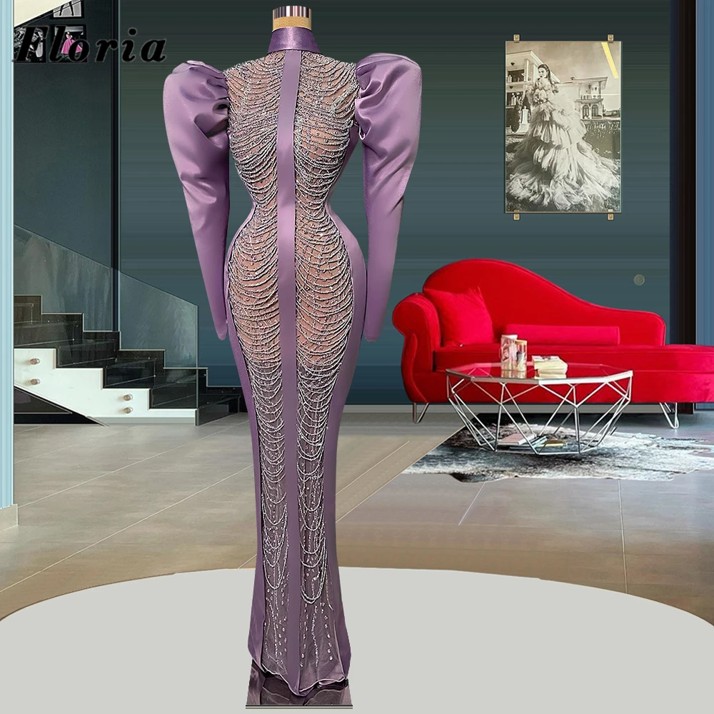 

Floria Muslim High Neck Evening Dresses Purple Tassel Mermaid Celebrity Dress Custom Red Carpet Runway Dresses Vestido De Mujer