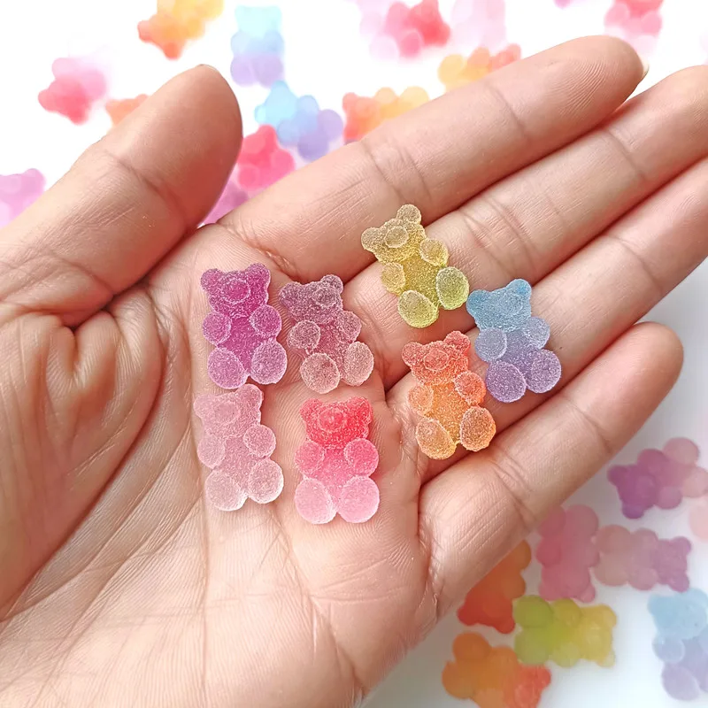 10pcs/bag11*18mm Imitation Soft Candy Gradual Color Hard Bear Cartoon Resin Patch Without Hole DIY Jewelry Accessories