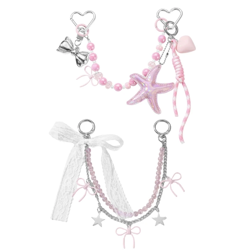 340D Delicate Beadwork Lace Bows Keyring Trendy Handbag Embellishment Bag Keychain Accessories For Casual Prom Styles