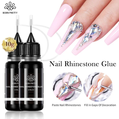 BORN PRETTY-pegamento adhesivo para diamantes de imitación para uñas, 10g, para pegar el taladro, pegamento transparente para uñas, juego de barniz de Gel para decoración de uñas LED UV