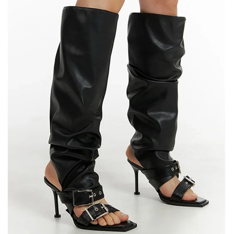 

Matte Leather Versatile Sandal Boots Sexy Square Toe Stiletto Heel 8cm Buckle Belt New Arrivals Fashion Women Modern Boots