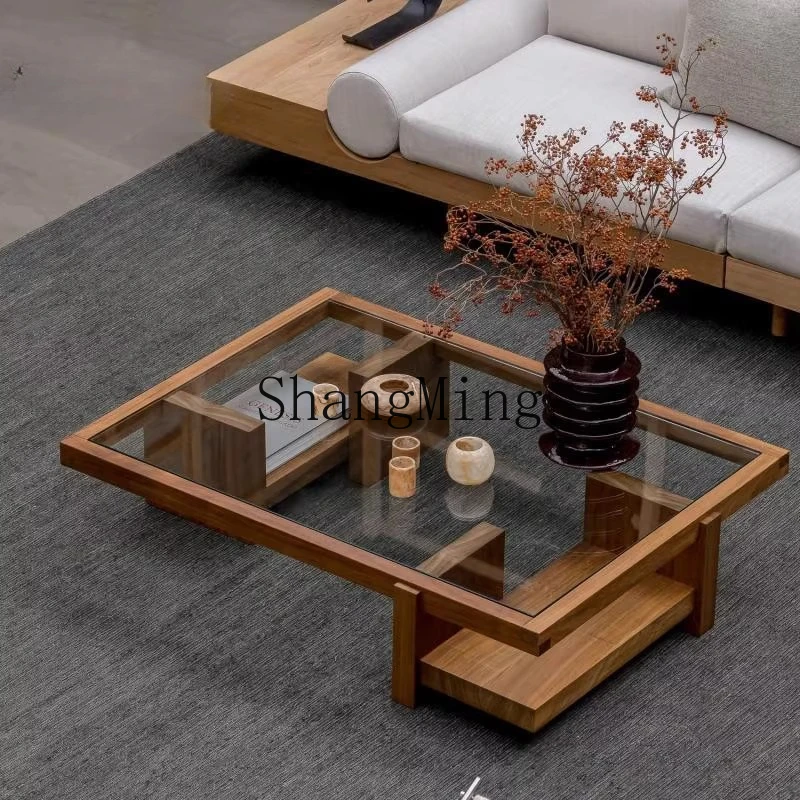 

CL solid wood high-end light luxury glass coffee table living room home medieval small tea table