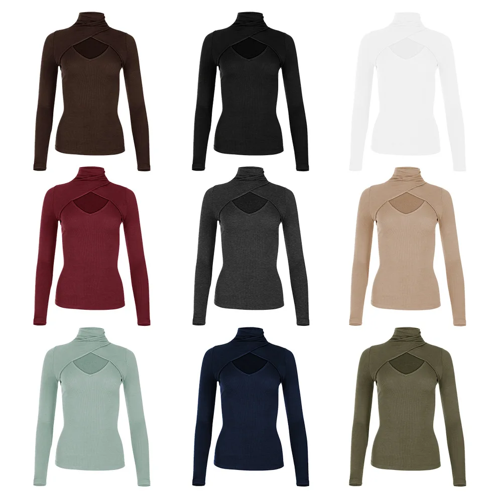 Solid Color Autumn Ladies Pullover 2022 Street Fashion Slim Women's Sexy Leakage Chest Sweater Female Long Sleeve Threaded Top