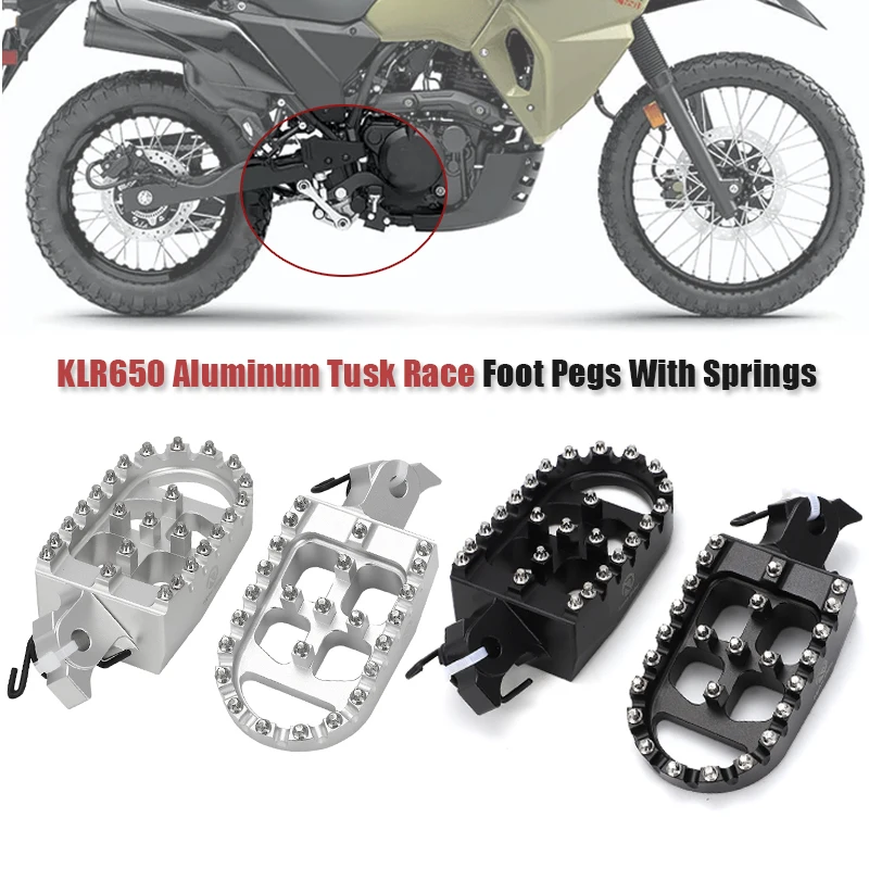 KLR650 Tusk Billet Race Foot Pegs With Springs for Kawasaki KLR 650 1987-2017 2018 2022 2023 Adventure Traveler Footrest Footpeg