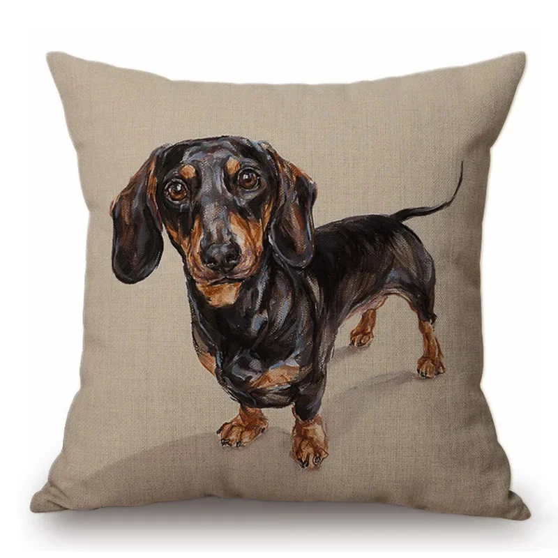 Oil Painting Dachshund Dog Chair Pillow Cotton Linen Home Decorative Doxie Pet Puppy Dogs Cute Cushion Living Room Car Pillows