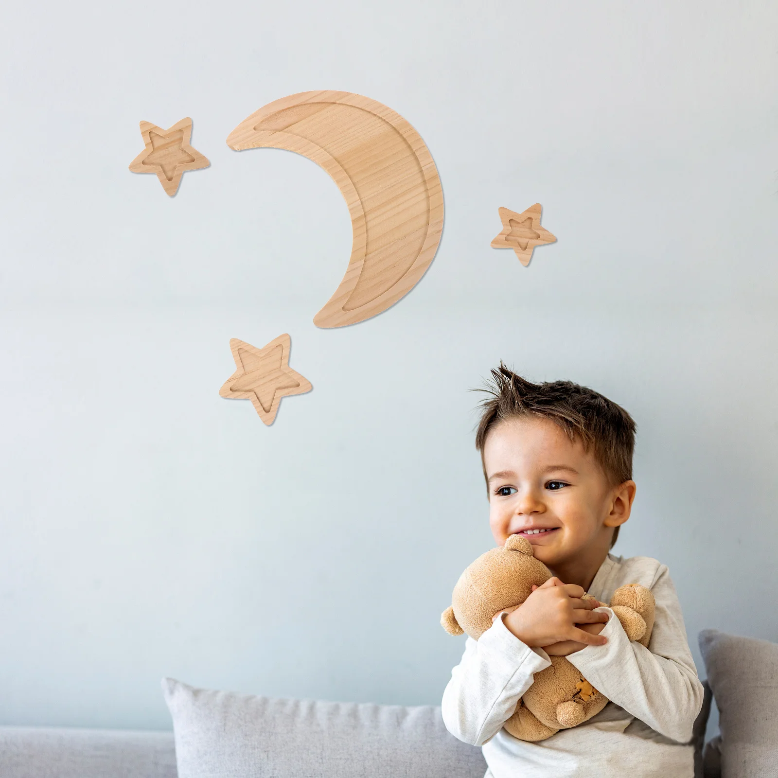 

4Pcs Boho Wooden Moon Star Decor Nursery Wall Art for Baby Shower Bedroom Decoration Nursery Wall Art Boho Wedding Decor