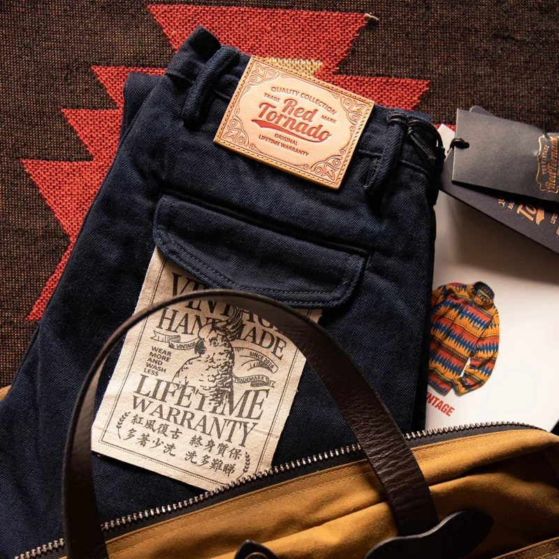 Red Tornado Blue-Black Officer Trousers Slim Straight Fit 14oz Indigo Selvedge Denim Jeans