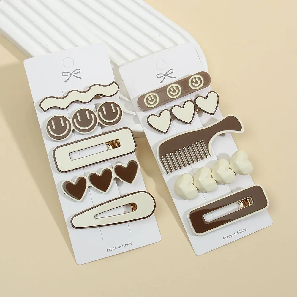 Jepit Rambut Wanita, 2 Buah/Set Elegan Teh Susu Geometris Musim Dingin Mulus Jepit Rambut Sisi Manis Jepit Rambut Mode Aksesoris Rambut