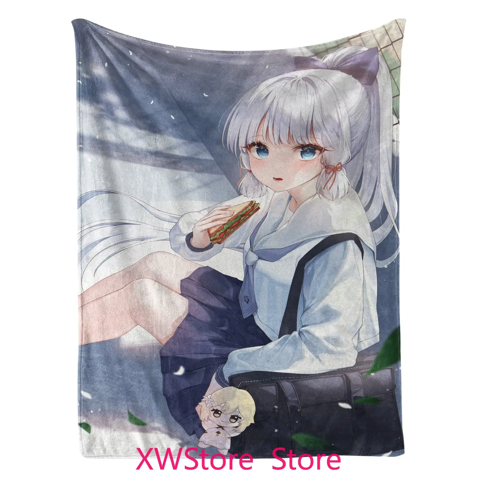 

Genshin Impact Kamisato Ayaka Flannel Blanket Anime Character Soft Warm Throw Blanket for Bed Couch Winter Gift