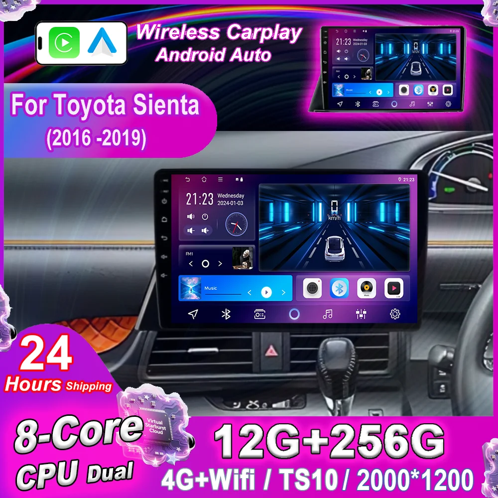 Android Auto Para Toyota Sienta 2016 -2019 Auto Rádio Estéreo GPS Navegação Android Carplay Multimidia Player Tela Sensível Ao Toque WIFI